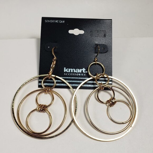 Stunning Women's Polished Gold-tone 6 Hoops Drop Dangle Earrings for a Chic Look - Picture 5 of 7